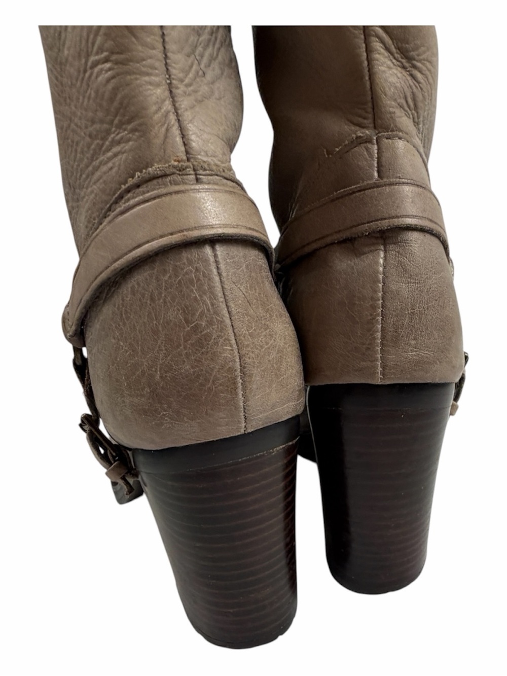 Lauren Ralph Lauren Delsa Taupe Gray Burnished Leather Riding Boots Size 8,5 - Picture 7 of 14